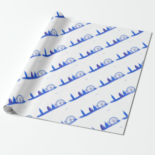 London Blau England Skyline Muster Vintage Geschenkpapier