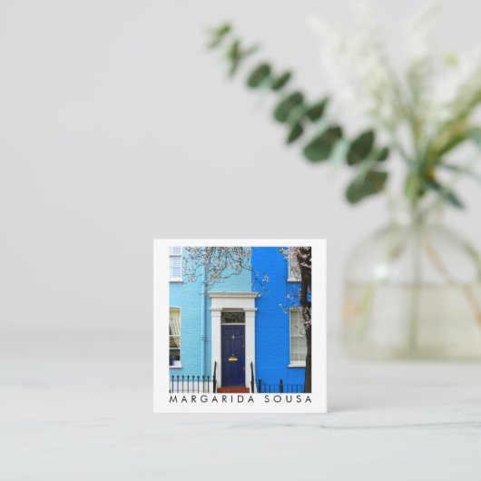 London Blue Houses England Foto Reisen Tourismus Quadratische Visitenkarte (Stehend Vorderseite)