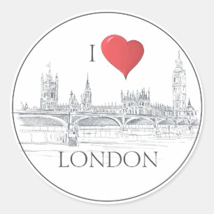London Bridge Big Ben I Heart London Sketch Runder Aufkleber