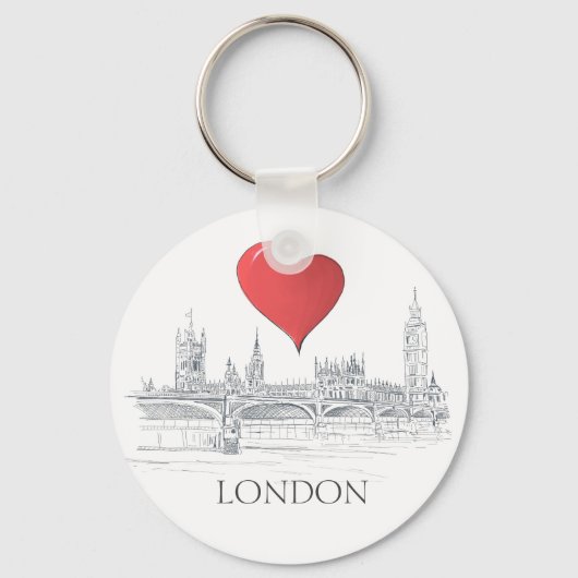 London Bridge Big Ben Skyline mit Red Heart Schlüsselanhänger (Vorderseite)