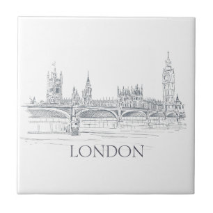 London Bridge Big Ben und Skyline Ink Zeichnend Fliese