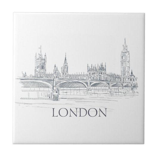 London Bridge Big Ben und Skyline Ink Zeichnend Fliese (Vorderseite)