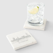 London Bridge Big Ben und Skyline Ink Zeichnend Steinuntersetzer (Seitenansicht)