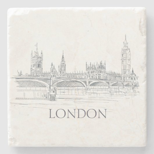 London Bridge Big Ben und Skyline Ink Zeichnend Steinuntersetzer (Vorderseite)