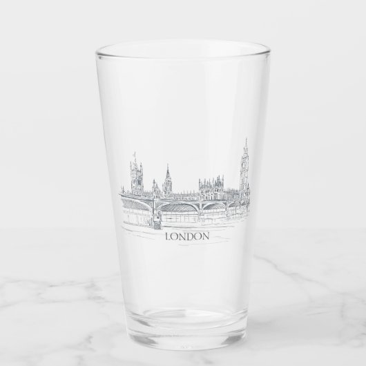 London Bridge und Big Ben Pen und Ink Sketch Pint Glas (Vorderseite)