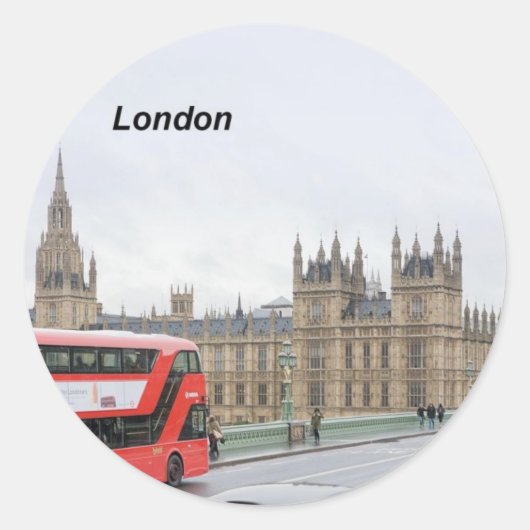 London Bus & Big Ben (St.K. Runder Aufkleber (Vorderseite)