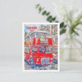 London Bus England Berühmter Platz Watercolor Postkarte (Stehend Vorderseite)