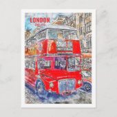 London Bus England Berühmter Platz Watercolor Postkarte (Vorderseite)