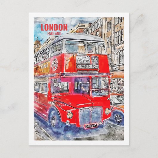 London Bus England Berühmter Platz Watercolor Postkarte (Vorderseite)