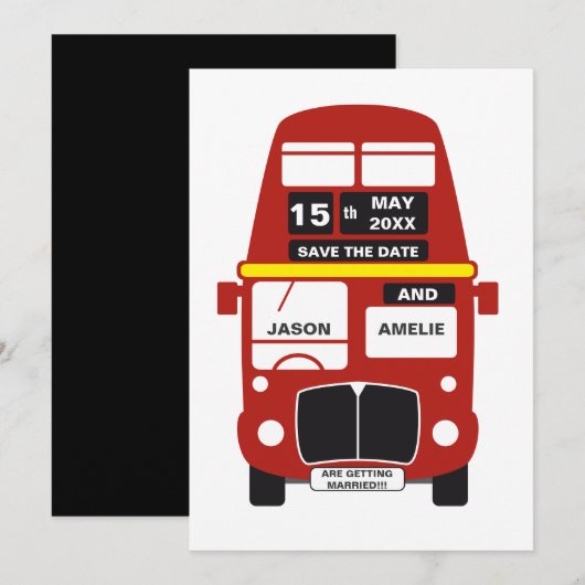 London Bus Save the Date Karte Schwarz (Vorne/Hinten)