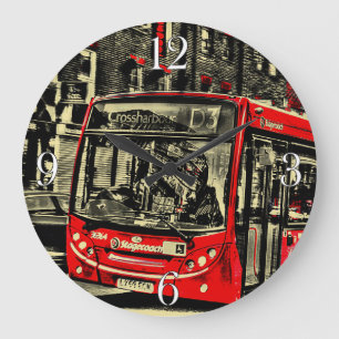 London Bus Street Scene Artwork Große Wanduhr