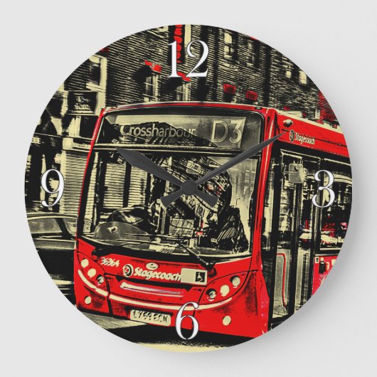 London Bus Street Scene Artwork Große Wanduhr (Vorderseite)
