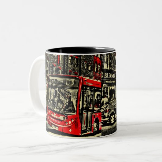 London Bus Street Scene Zweifarbige Tasse (Vorderseite Links)