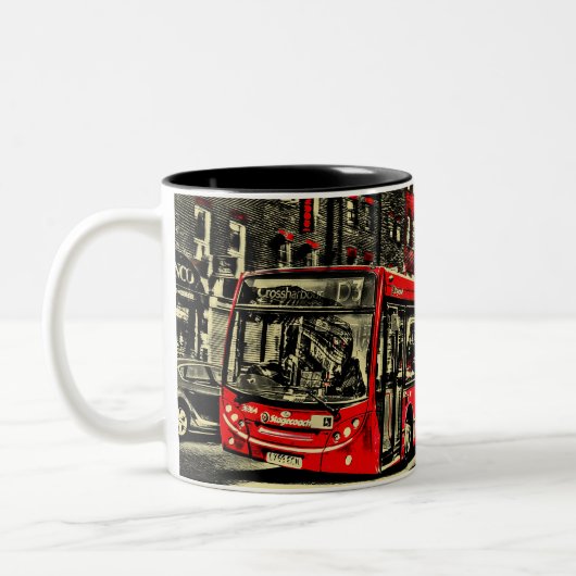 London Bus Street Scene Zweifarbige Tasse (Links)