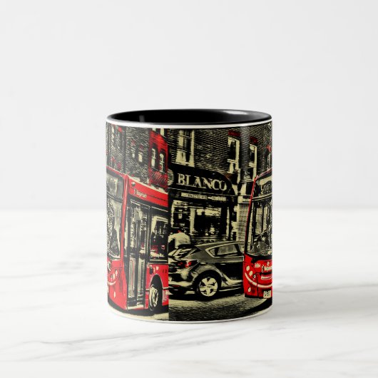 London Bus Street Scene Zweifarbige Tasse (Mittel)