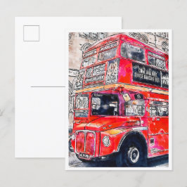 London Bus Vintage Reise Wasserfarbe Postkarte
