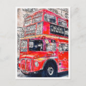 London Bus Vintage Reise Wasserfarbe Postkarte (Vorderseite)