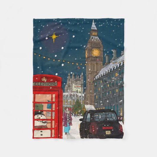 London Christmas Night Cityscape Retro inspiriert Fleecedecke (Vorderseite)