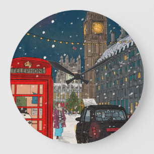 London Christmas Night Cityscape Retro inspiriert Große Wanduhr