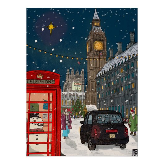 London Christmas Night Cityscape Retro inspiriert Poster (Vorderseite)