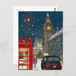 London Christmas Night Cityscape Retro inspiriert Postkarte