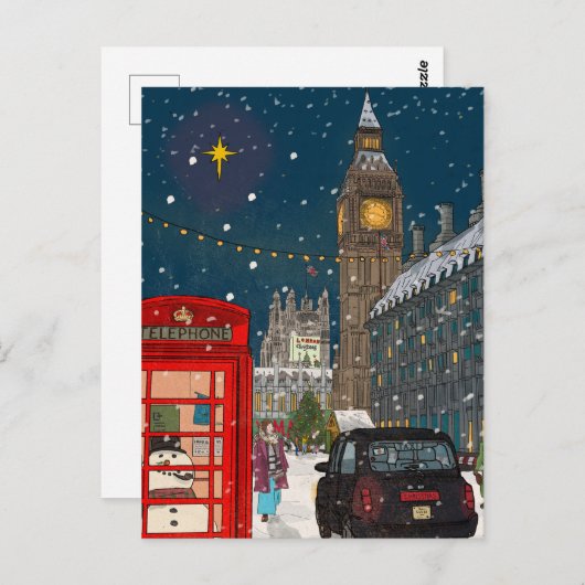 London Christmas Night Cityscape Retro inspiriert Postkarte (Vorne/Hinten)