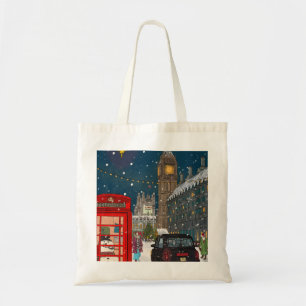 London Christmas Night Cityscape Retro inspiriert Tragetasche