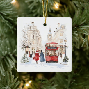 London Christmas Watercolor City Scene Keramikornament