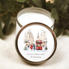 London Christmas Watercolor City Scene Runder Aufkleber