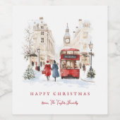London Christmas Watercolor City Scene Weinetikett (Einzelnes Label)