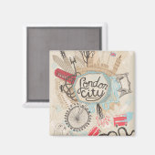 London City Doodle Art Magnet (Vorderseite/Rückseite)