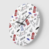 London City Doodles Pattern Große Wanduhr (Winkel)