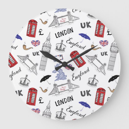 London City Doodles Pattern Große Wanduhr (Vorderseite)