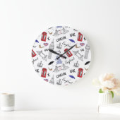 London City Doodles Pattern Große Wanduhr (Zuhause)