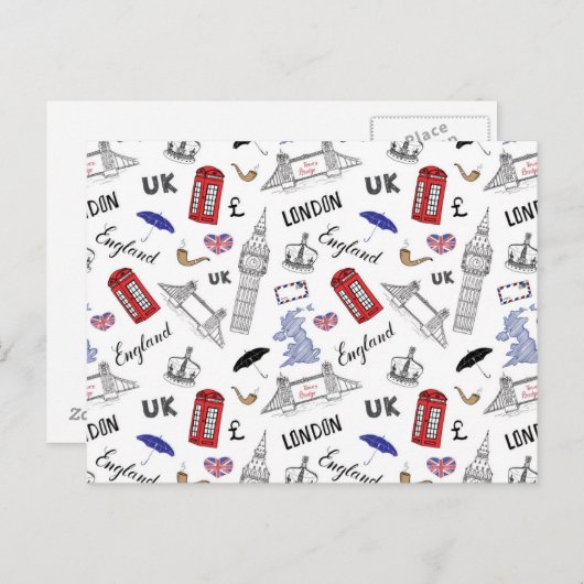 London City Doodles Pattern Postkarte (Vorne/Hinten)
