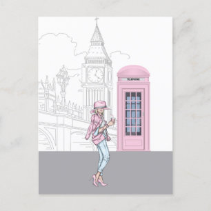 London City Girl mit rosa Telefonbox Postkarte