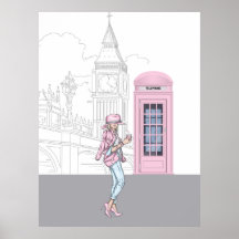 London City Girl mit rosa Telefonzelle Canvas Prin