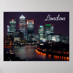 London City Night Skyline UK Travel Poster