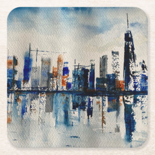London City Skyline Abstract Painting Poster Plaka Rechteckiger Pappuntersetzer