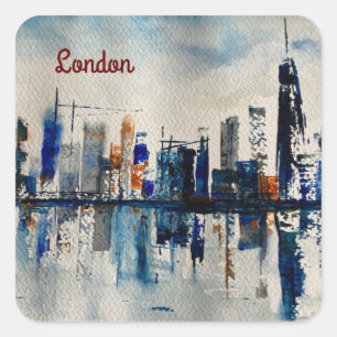 London City Skyline Abstrakt Painting Poster Post Quadratischer Aufkleber