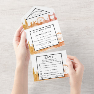 London City UAWG Watercolor Yellow Modern Wedding All In One Einladung