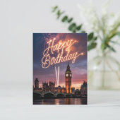 London Cityscape Birthday Greeting with Fireworks Postkarte (Stehend Vorderseite)