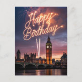 London Cityscape Birthday Greeting with Fireworks Postkarte (Vorderseite)