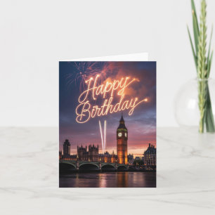 London Cityscape Geburtstagsgruß mit Feuerwerk Feiertagskarte