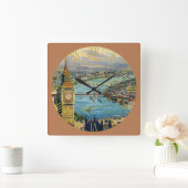 London Clock Tower Over the Bay Quadratische Wanduhr (Zuhause)
