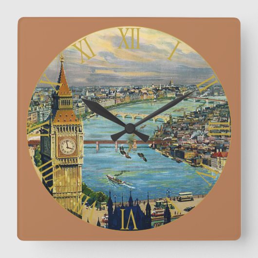 London Clock Tower Over the Bay Quadratische Wanduhr (Vorderseite)