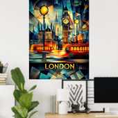 London Cubist Night - Modern Geometric Cityscape Poster (Heimbüro)