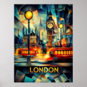 London Cubist Night - Modern Geometric Cityscape Poster (Vorne)