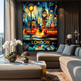 London Cubist Night - Modern Geometric Cityscape Poster