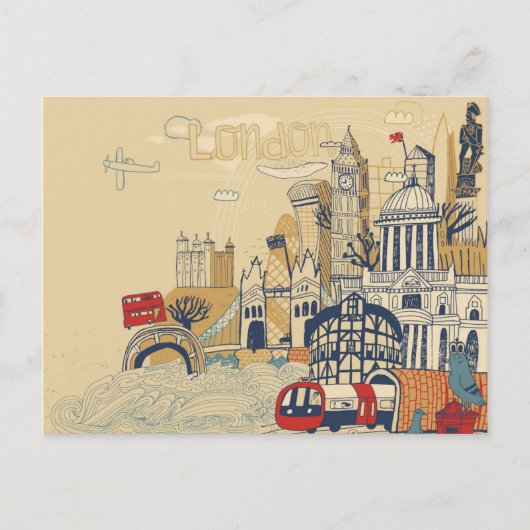 London Doodle Scene Postkarte (Vorderseite)